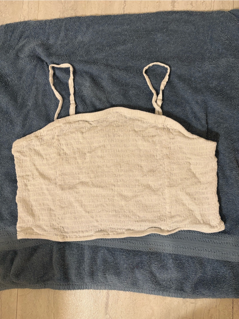 Neutral Cream Textured Crop Top with Straps